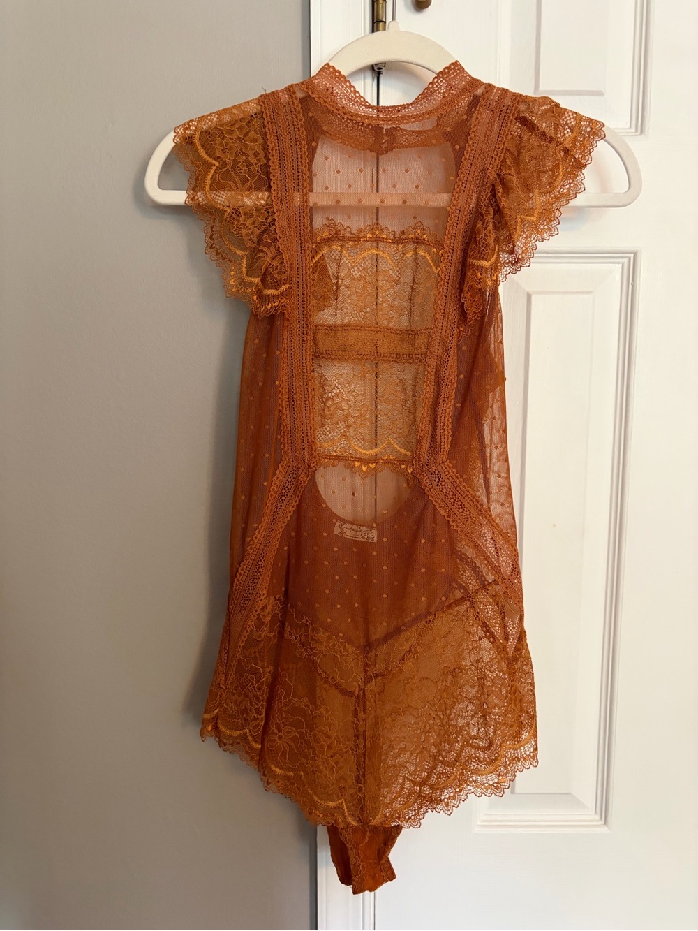 Intimately Free People Rust Orange Open Back Lace Bodysuit Top